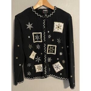 Designers Originals Studio Cardigan Sweater Womens Petite Large Snowflake READ